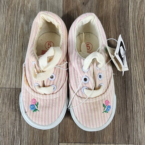 Vintage 90s Striped Pink Canvas Toddler Girls Shoes Size‎ 5 Basic Editions - Picture 1 of 10